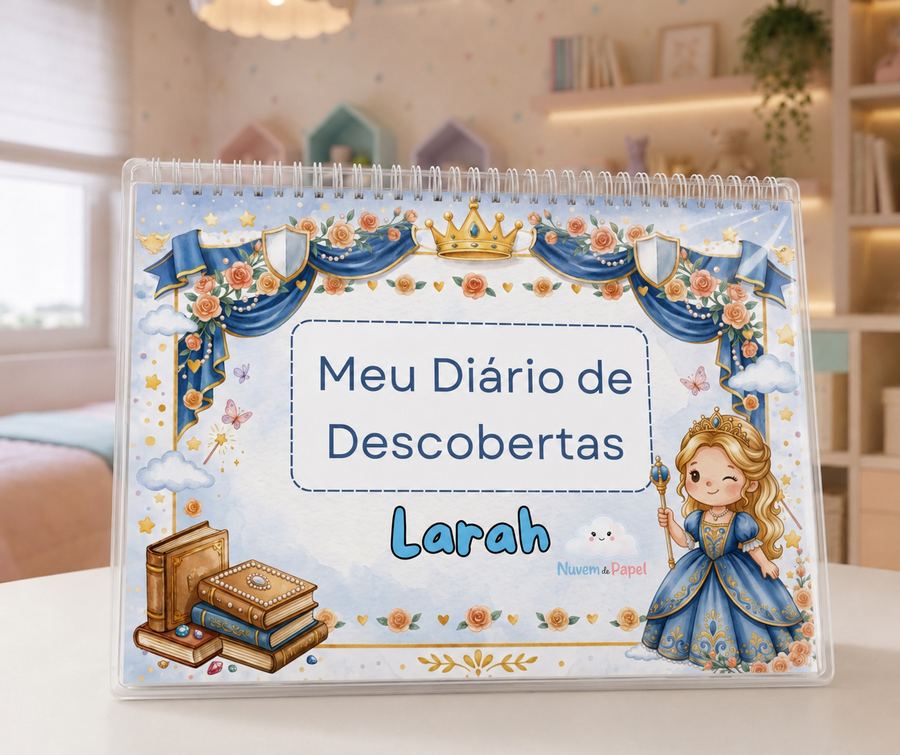 Exemplo de tema em tons de azul, com castelo e princesa