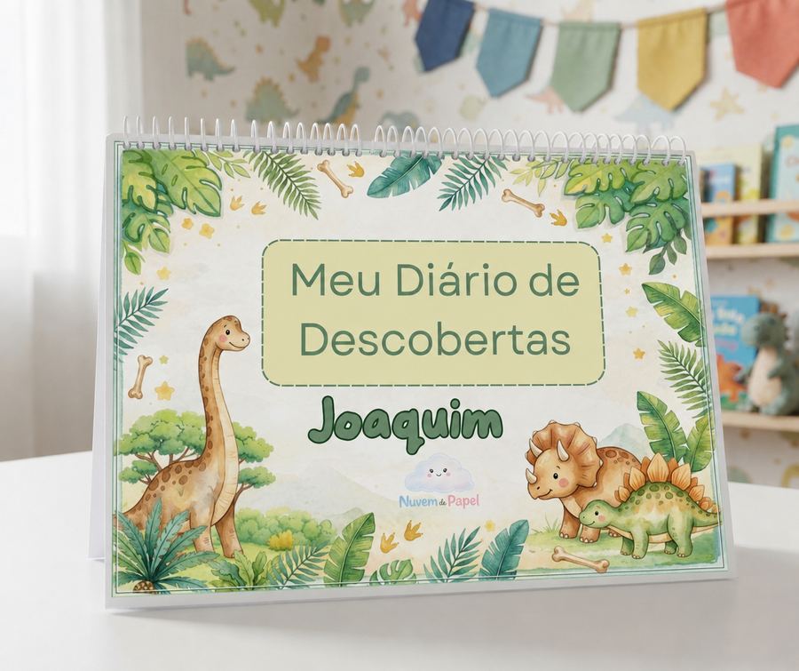Exemplo de Diário de Descobertas personalizado, tema dinossauros